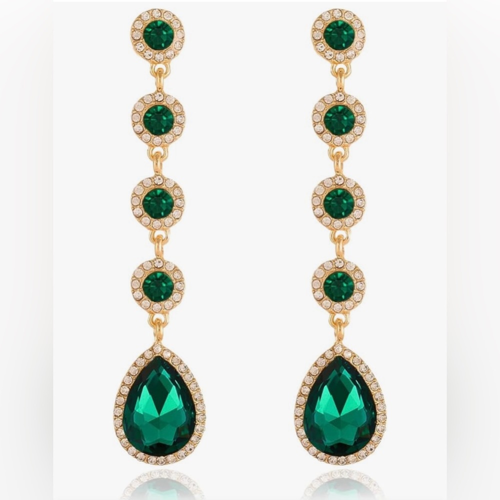 Gold and Green Crystal Drop Earrings